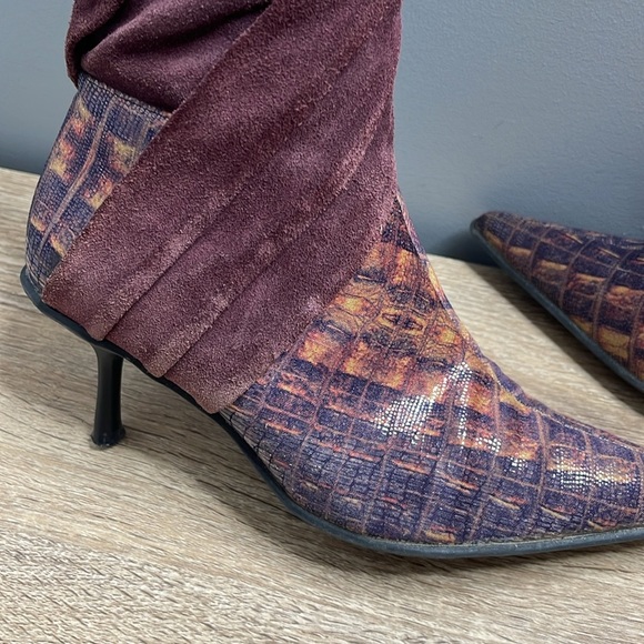 Romenni 80s Vibe Elegant Knee-High Kitten Heel Pointed Toe Boots Suede Snake 36 - Picture 2 of 15